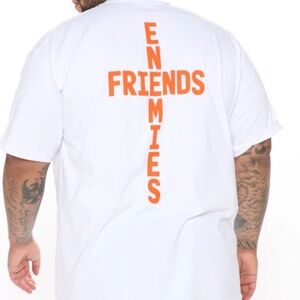 White T-Shirt with Orange Graphic